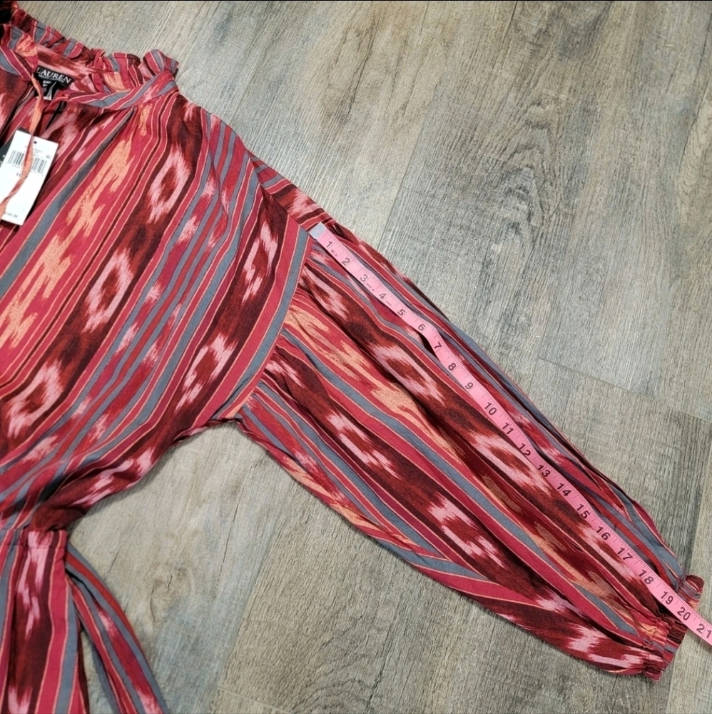 LAUREN Ralph Lauren Geo-Stripe Belted Cotton Voile Dress Red Women’s Size 16 NWT - Picture 16 of 16